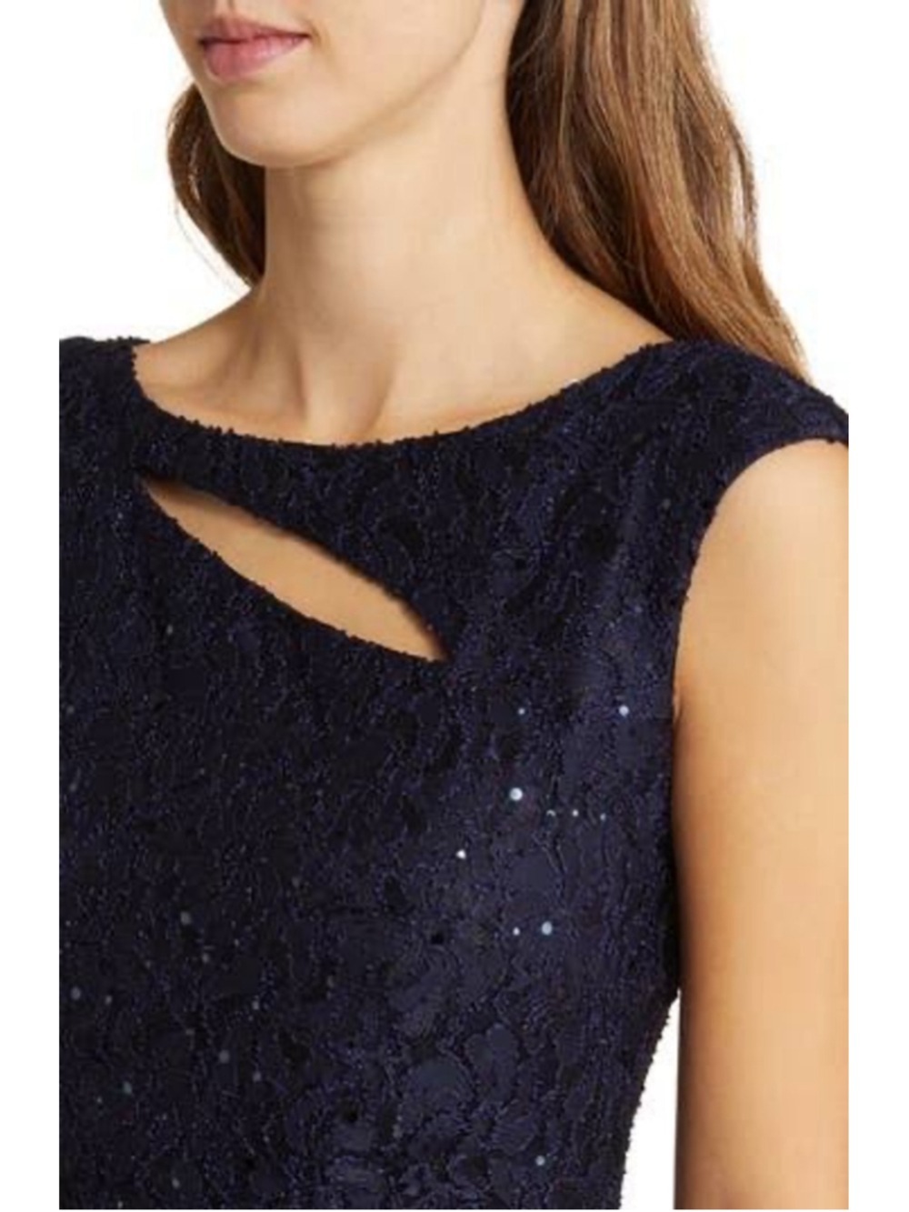 Connected Apparel Navy Sequin Lace Sheath Dress Size 12 NWT - Picture 3 of 11